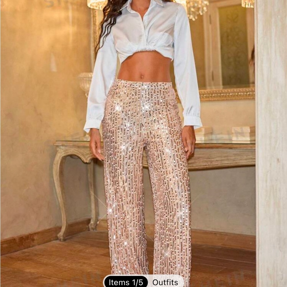 Sequin Embellished Pants - Gold